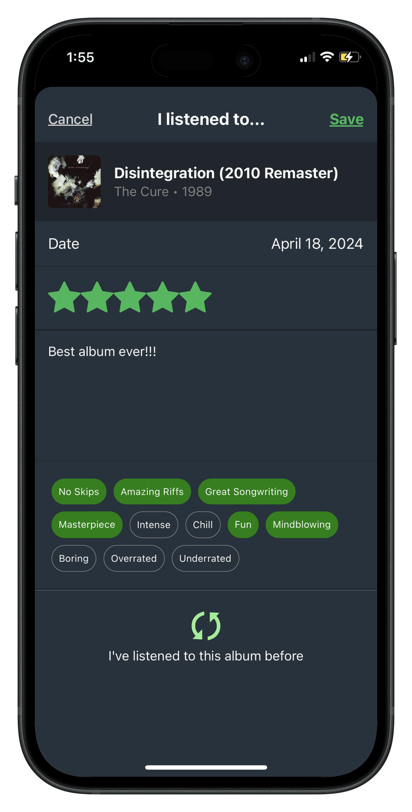 Rate & Review in the Decibel app